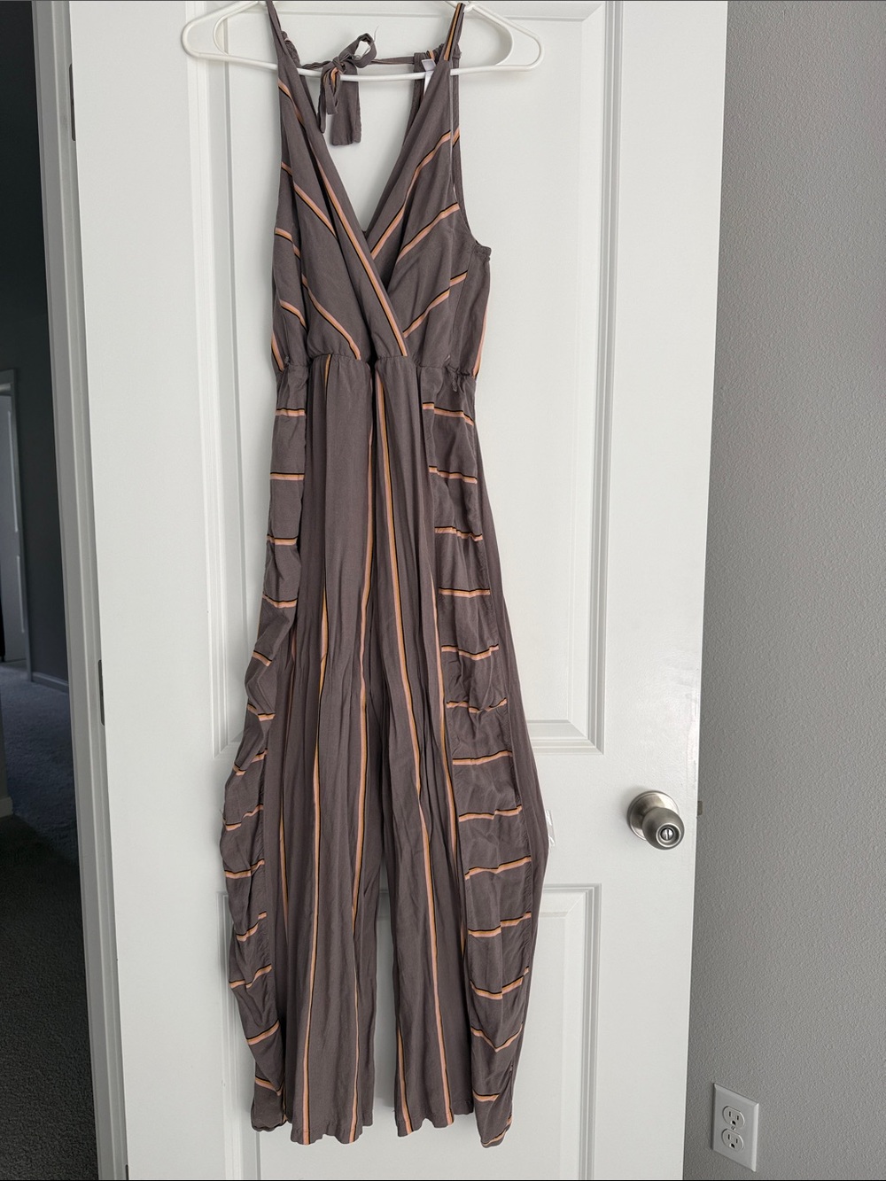 Xhilaration Taupe Jumpsuit with Peach Stripes